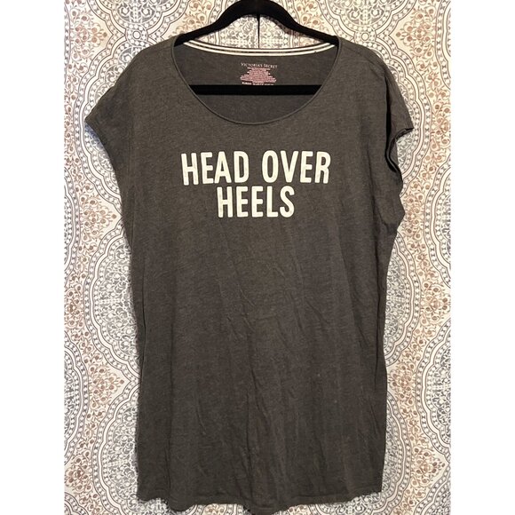 Victorias Secret "Head Over Heels" Gray T-Shirt Dress L Womens Relaxed Fit Cotto - Picture 2 of 9